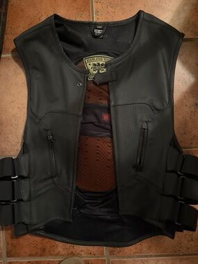 ICON Black Leather Motorcycle Vest with Ventilated Mesh Lining